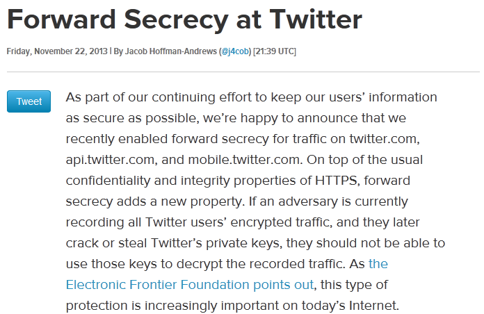 Twitter and forward secrecy Twitter and forward secrecy